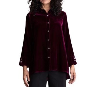 Habitat Velvet Easy Swing Shirt Buttons Velour Merlot Red Size L